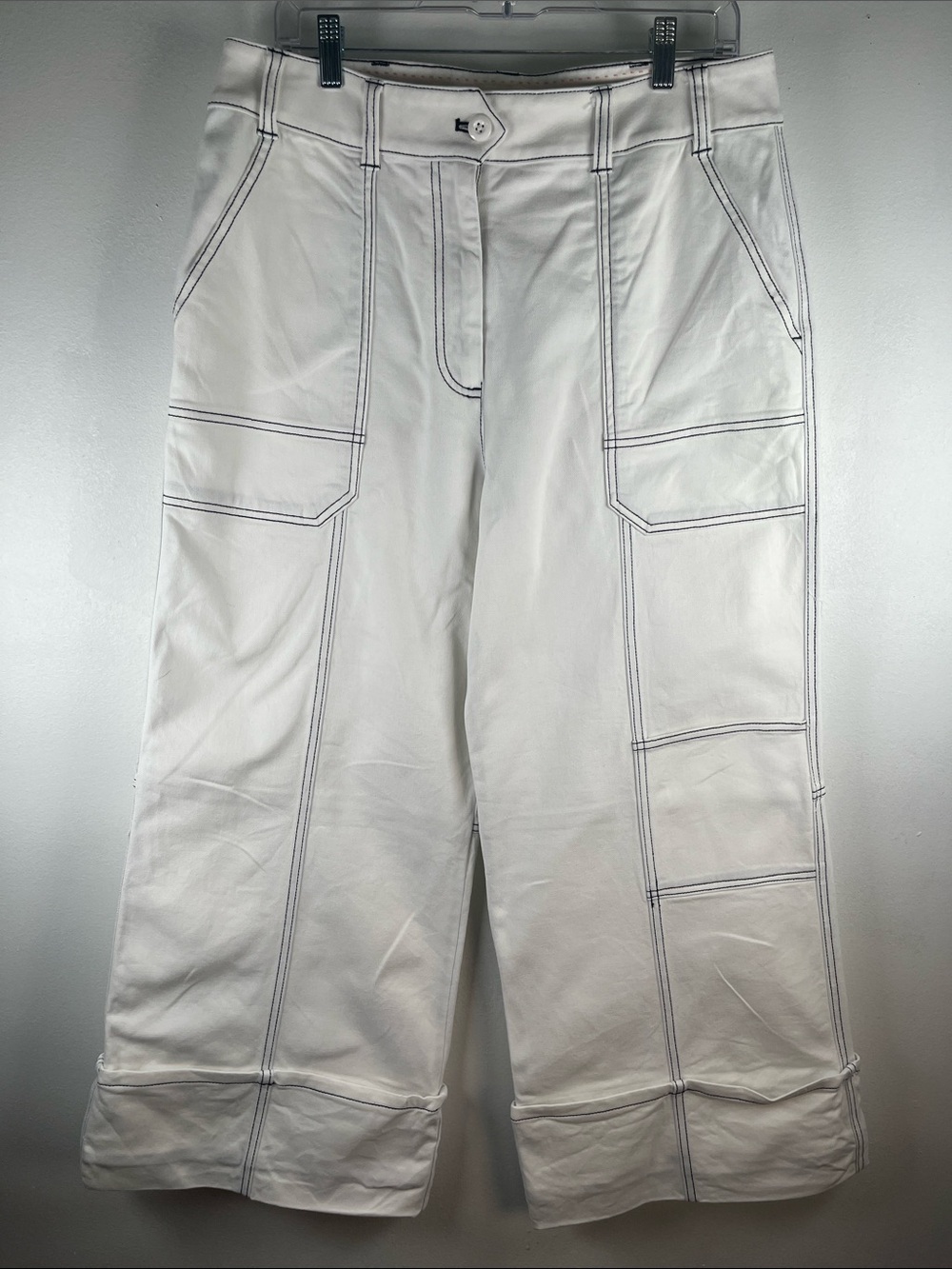 Maeve Wide Leg White Stitch-Detail Pants Sz 12